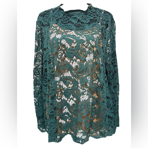Cato Tops - Cato Green Embellished Lace Blouse, GUC, Size 22-24W